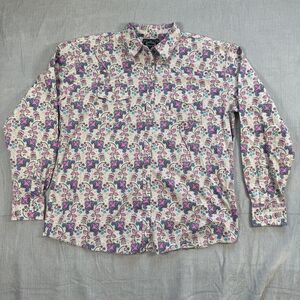 CH Cowgirl Hardware Tan w/ Pink Floral Western Snap Shirt Rhinestone Bling XXL